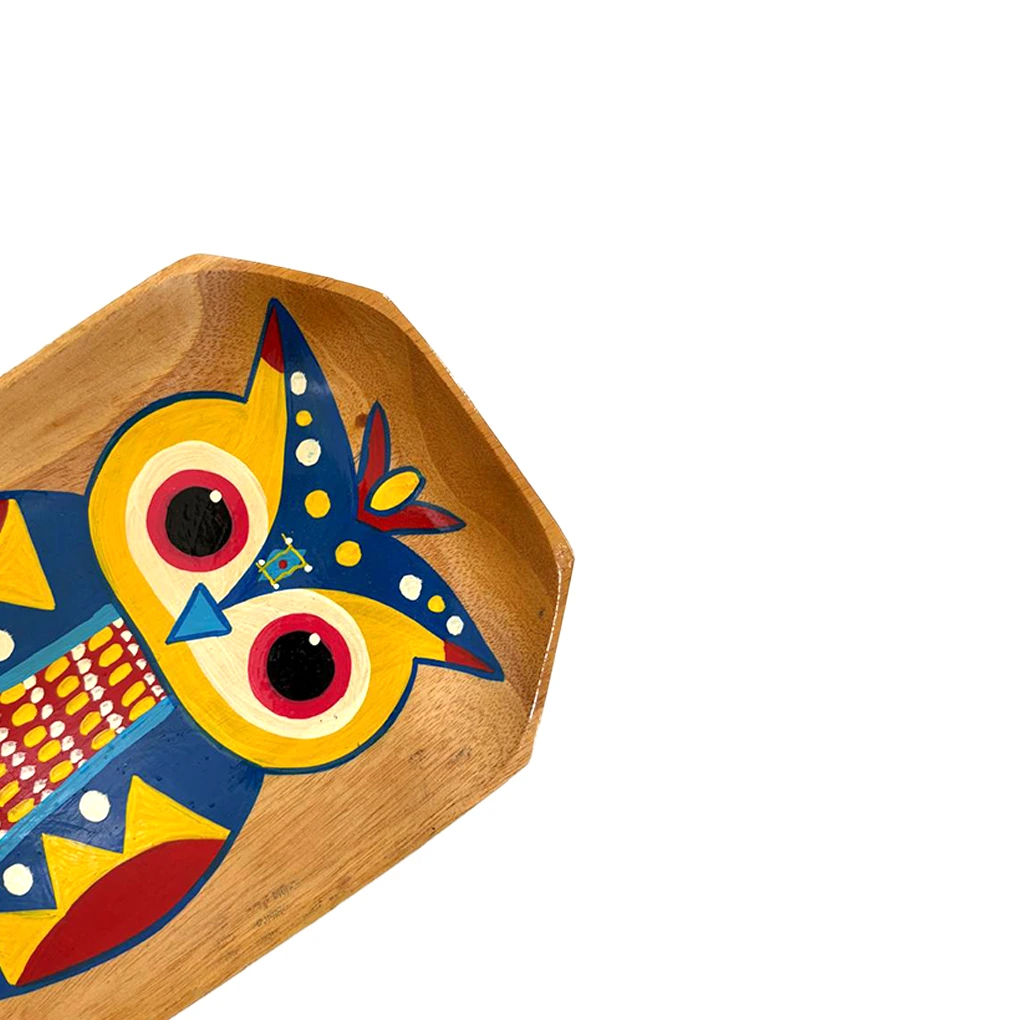 Owl Shape Wooden Serving Tray – Hand Painted Pattachitra Owl Decorative Tea Tray - Image 5