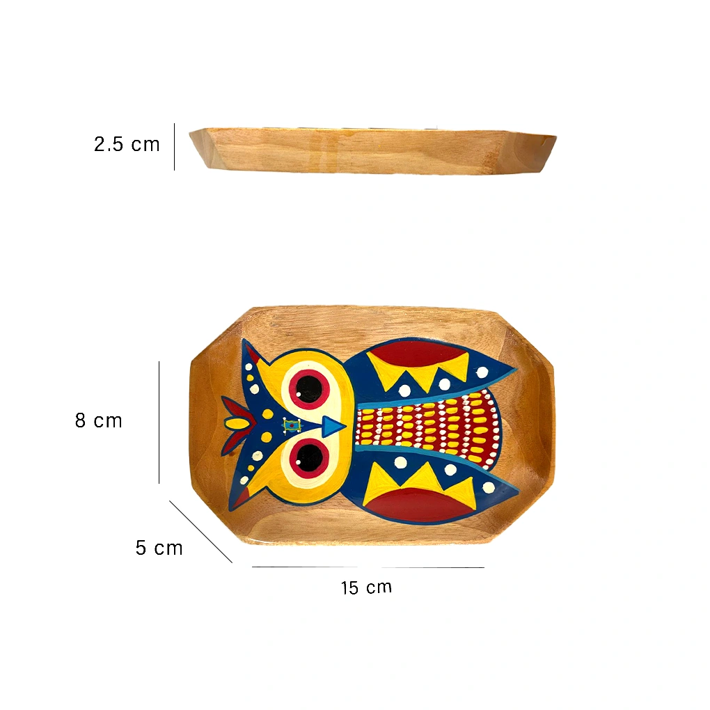 Owl Shape Wooden Serving Tray – Hand Painted Pattachitra Owl Decorative Tea Tray - Image 6