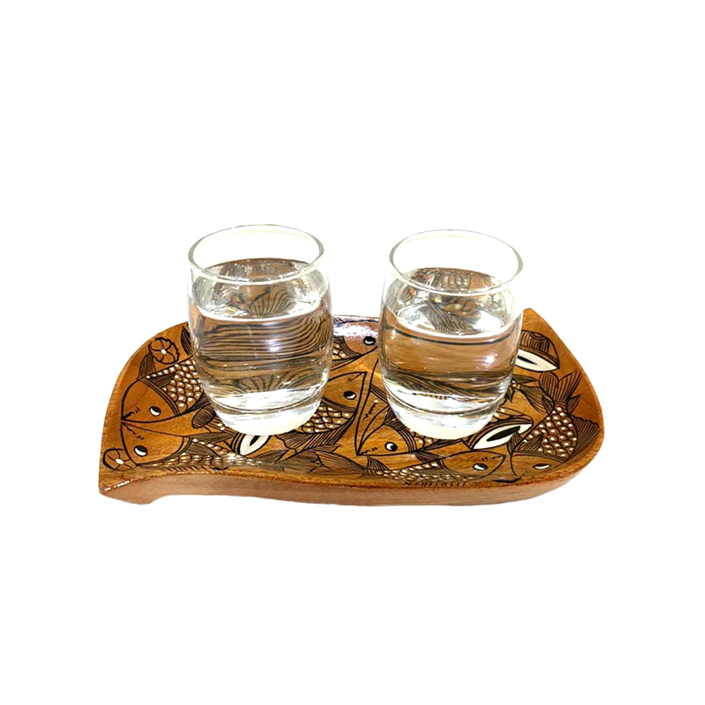 Small Wooden Serving Tray – Hand Painted Pattachitra Fish Decorative Tea Tray - Image 5
