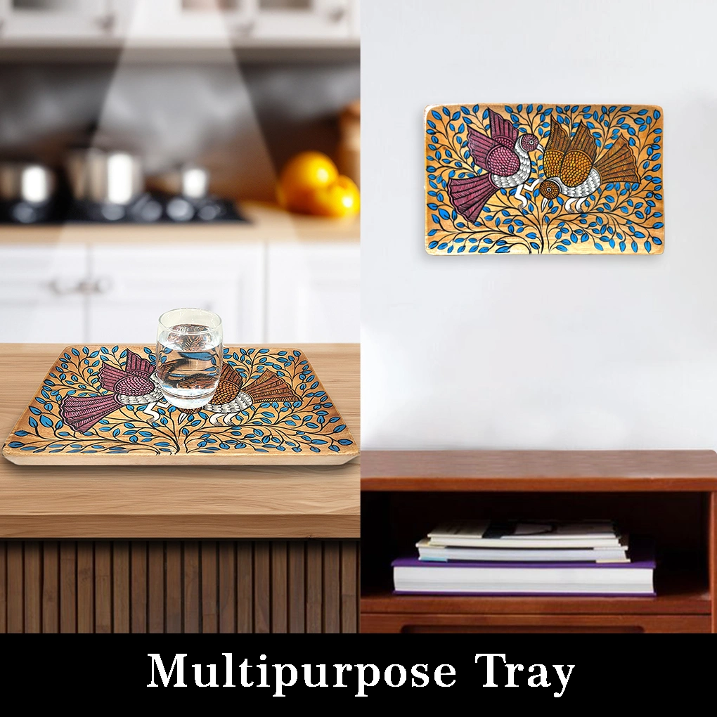 Square Wooden Serving Tray – Hand Painted Pattachitra Fish Decorative Tea Tray - Image 3