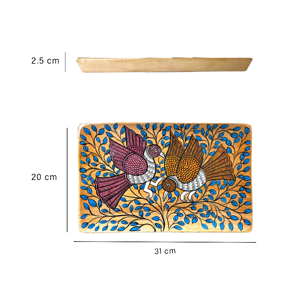 Square Wooden Serving Tray – Hand Painted Pattachitra Fish Decorative Tea Tray - Image 4