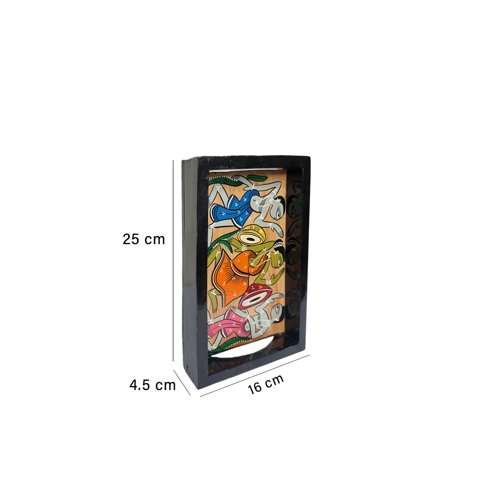 Medium Wooden Serving Tray with Handles – Hand Painted Tribal Art Decorative Tea Tray - Image 3