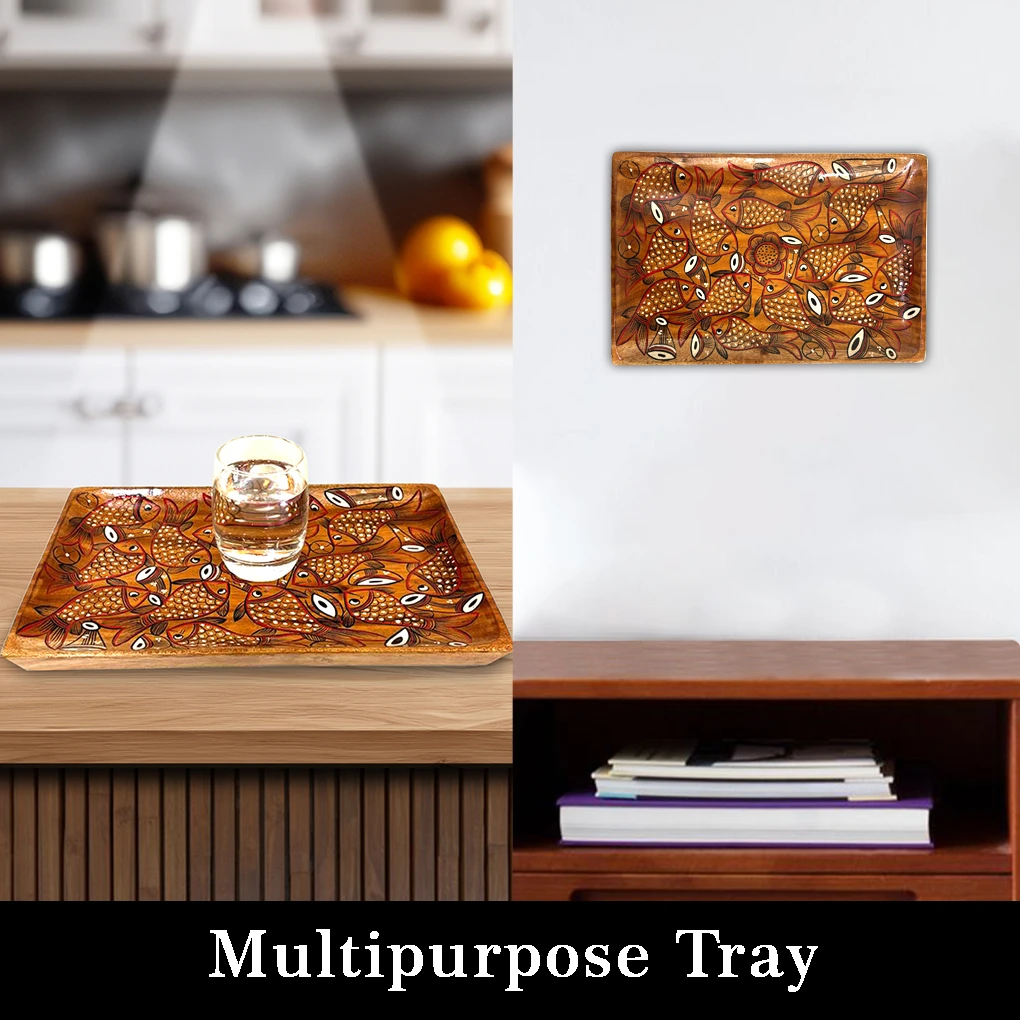 Rectangular Wooden Hamper Tray – Hand Painted Fish Art Gift Serving Tray - Image 4