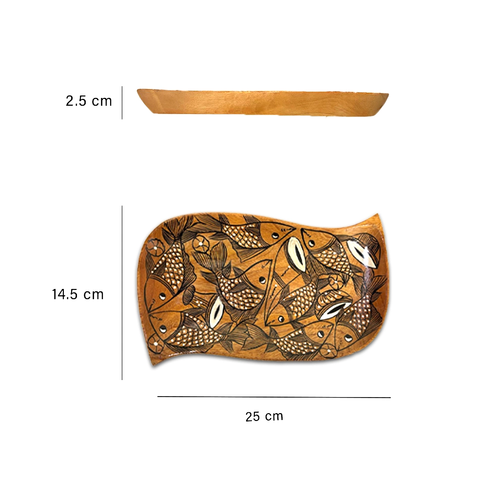 Small Wooden Serving Tray – Hand Painted Pattachitra Fish Decorative Tea Tray - Image 3