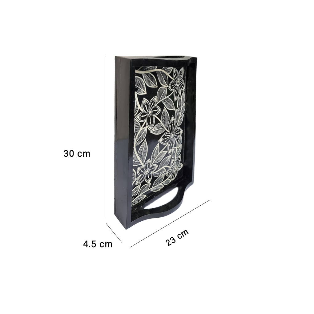 Medium Wooden Serving Tray – Hand Painted Black Floral Decorative Tea Tray - Image 3