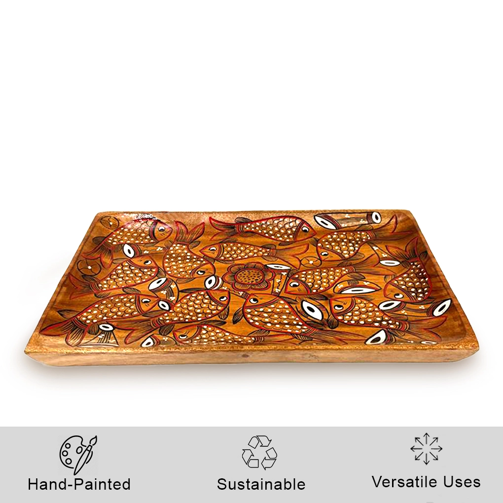 Rectangular Wooden Hamper Tray – Hand Painted Fish Art Gift Serving Tray - Image 2