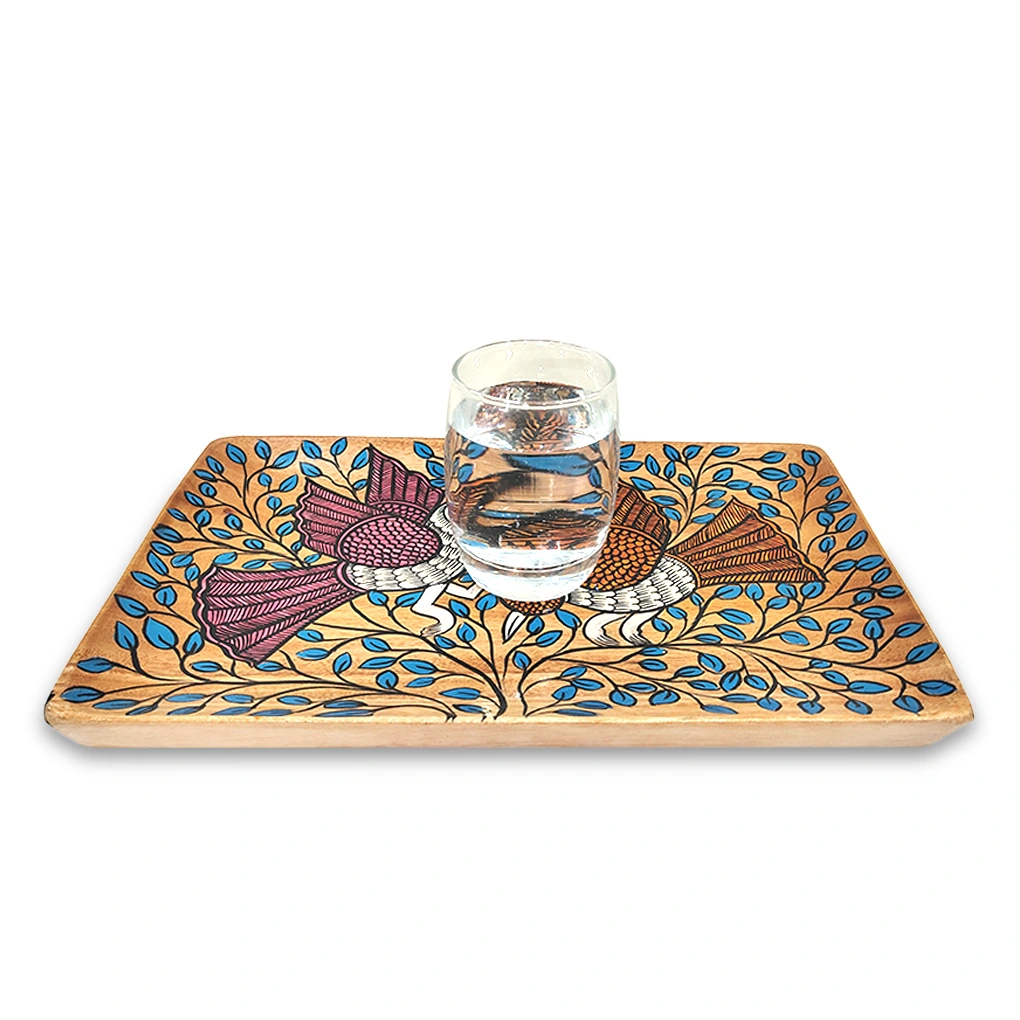 Square Wooden Serving Tray – Hand Painted Pattachitra Fish Decorative Tea Tray - Image 5