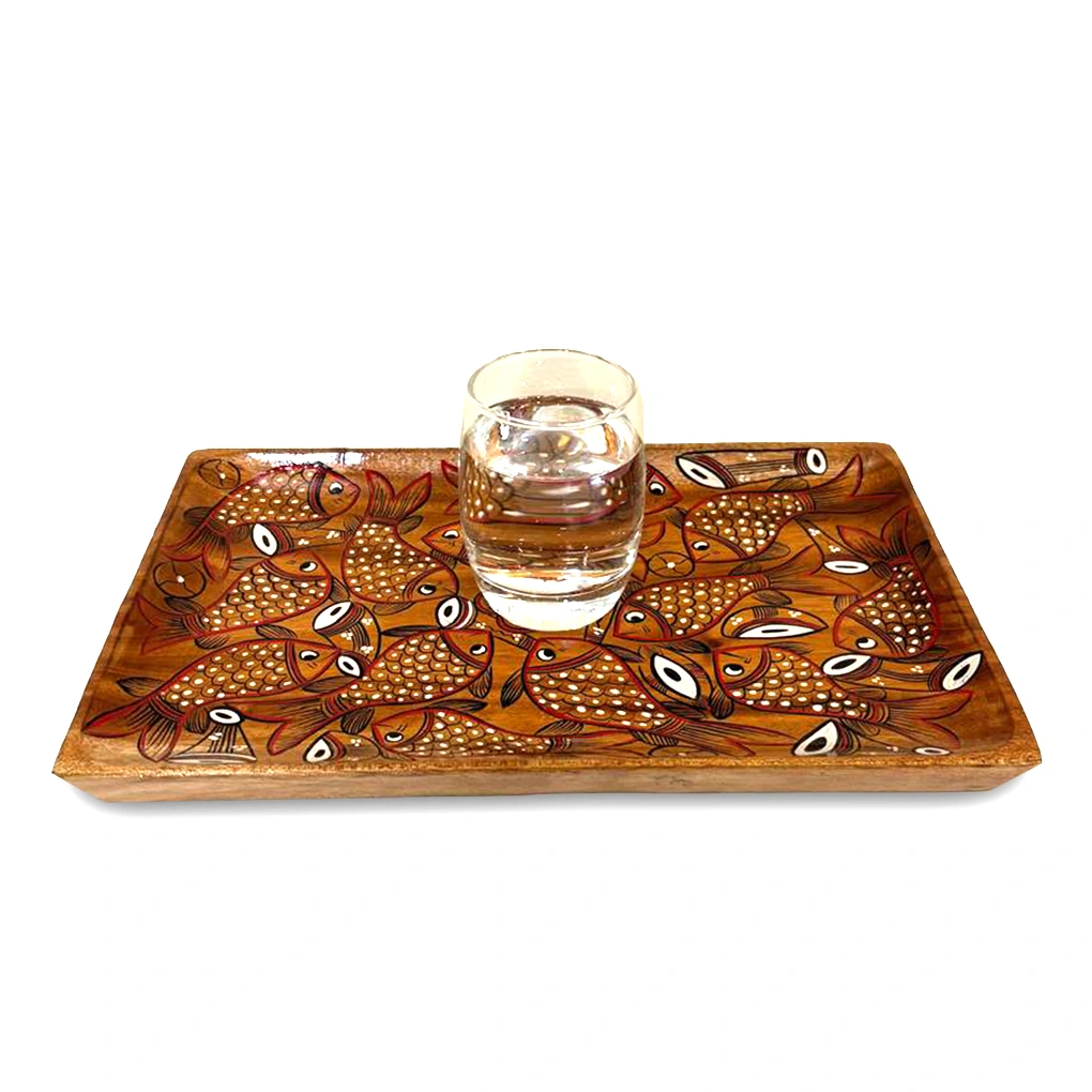 Rectangular Wooden Hamper Tray – Hand Painted Fish Art Gift Serving Tray - Image 5