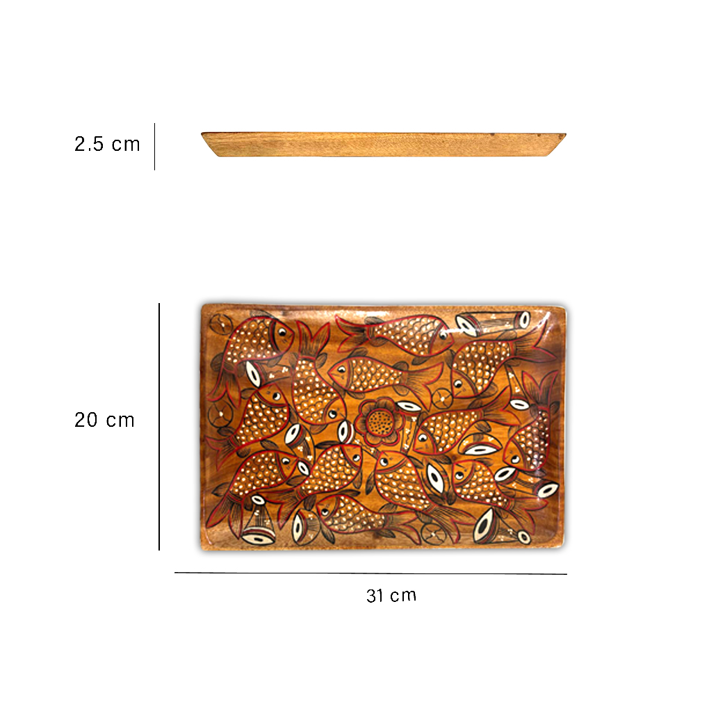 Rectangular Wooden Hamper Tray – Hand Painted Fish Art Gift Serving Tray - Image 3